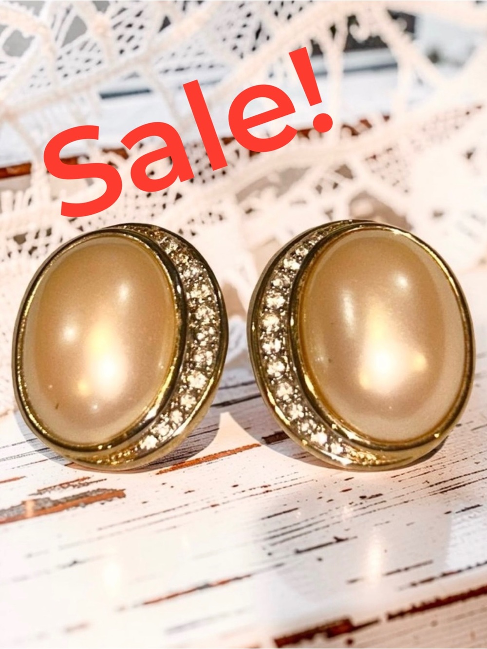 Nina Ricci Pearl Pave Swarovski Crystal Clip On Earrings Vintage Statement